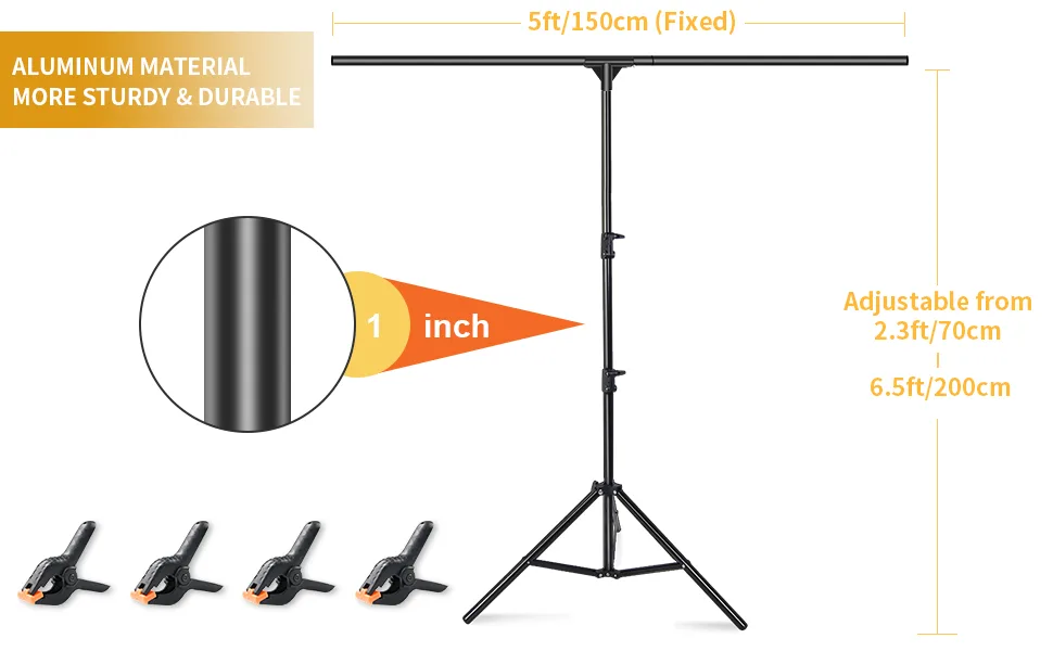 Upgraded T-Shaped Joint Version T-Shape Backdrop Stand Kit 6.5x5ft, MOUNTDOG Photo Backdrop Stand Background Support System with 4 Clamps for Photography Video Studio (Backdrop NOT Included) - product information 3