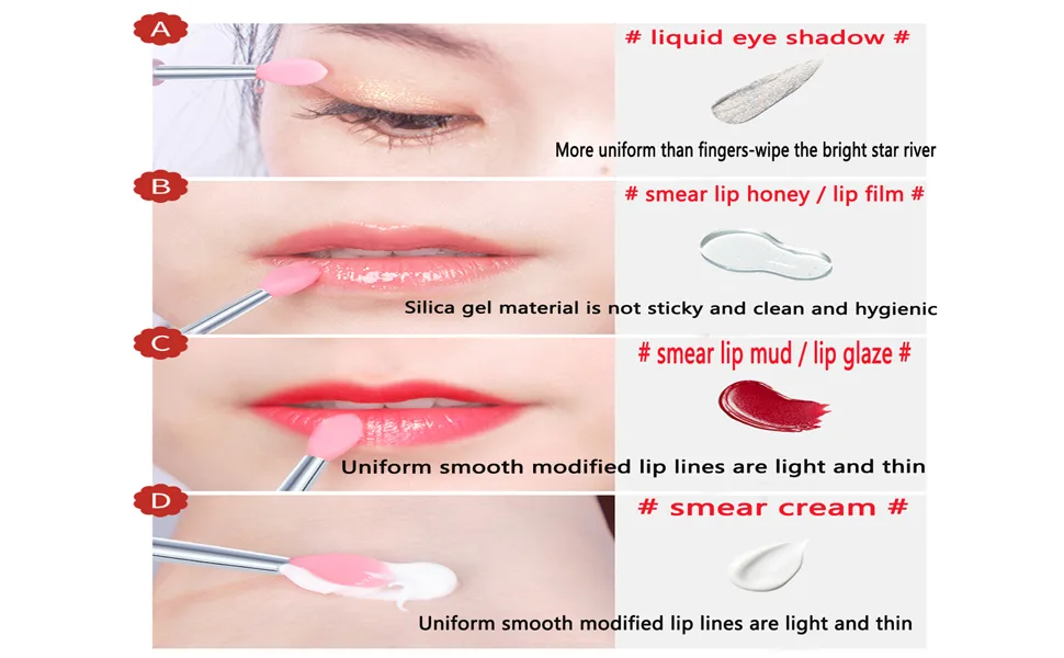 TEONEI Silicone Lip Brushes with Covers,Lipstick Lip Gloss Applicator Brushes,Makeup Beauty Brushes,6Pcs - Silicone Lip Brushes with Covers,