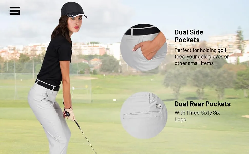 Three Sixty Six Womens Quick Dry Golf Pants 30 Inch Inseam - Lightweight 4-Way Stretch, Moisture Wicking, Anti-Odor, UPF 50+ 16 Silver Grey - Three Sixty Six Pants Golf Links Dual Side Pockets, Dual Rear Pockets