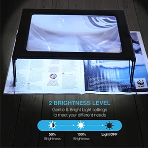 Hands-Free Magnifying Glass Large Full-Page Rectangular 3X Magnifier LED Lighted Illuminated Foldable Desktop Portable for Elder Extra Large(Black) - Magnifying Glass