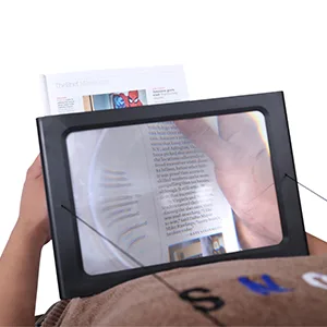 Hands-Free Magnifying Glass Large Full-Page Rectangular 3X Magnifier LED Lighted Illuminated Foldable Desktop Portable for Elder Extra Large(Black) - Magnifying Glass