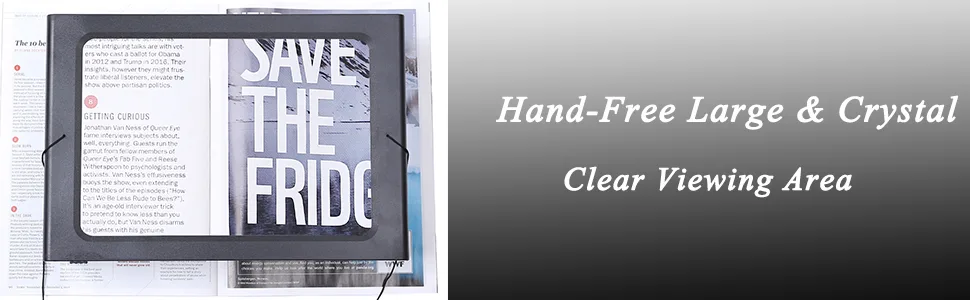 Hands-Free Magnifying Glass Large Full-Page Rectangular 3X Magnifier LED Lighted Illuminated Foldable Desktop Portable for Elder Extra Large(Black) - Magnifying Glass