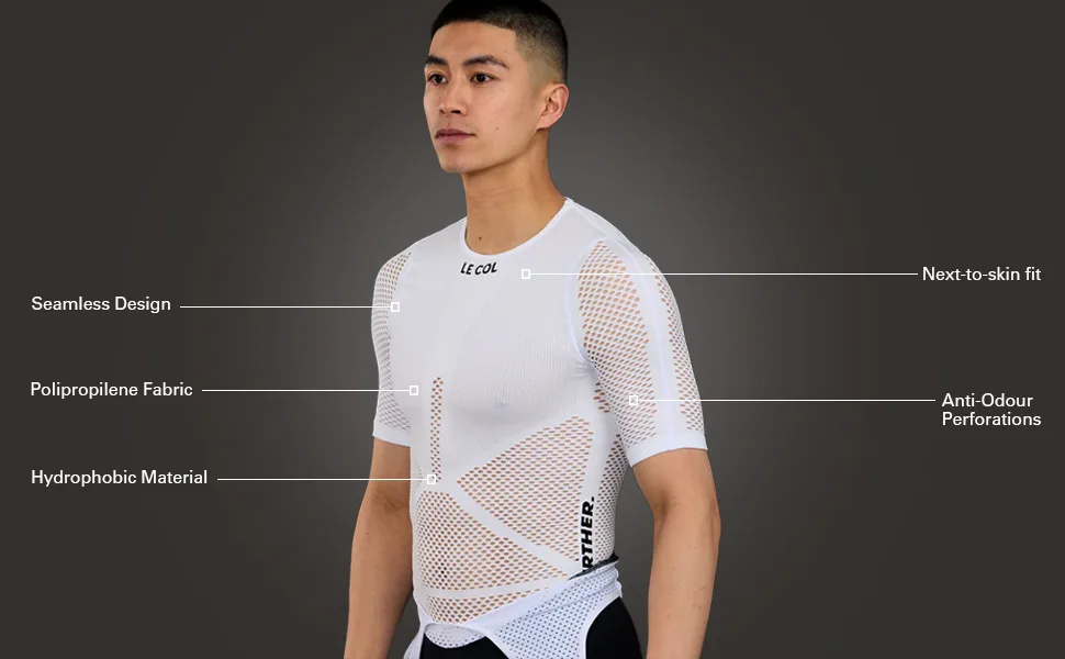 LE COL Unisex Pro Mesh Short Sleeve Base Layer | Breathable Cycling Undershirt | Light, Quick Dry, Snug Fit | XS - XXL Small White - product information 2