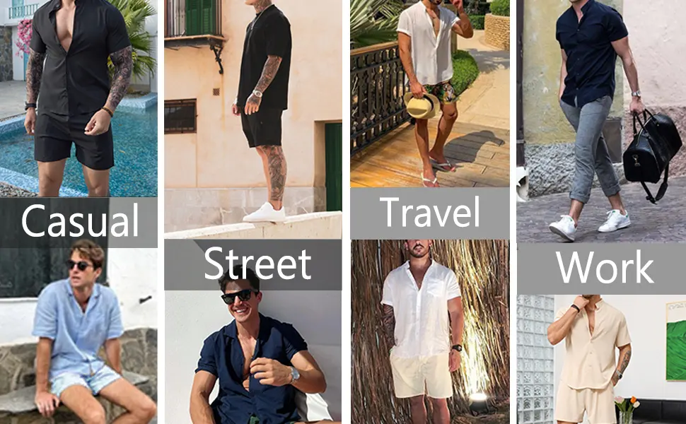 Uni Clau Mens Short Sets 2 Piece Outfits Summer Button Down Shirt and Shorts Set Beach Tracksuit White Medium - product information 5