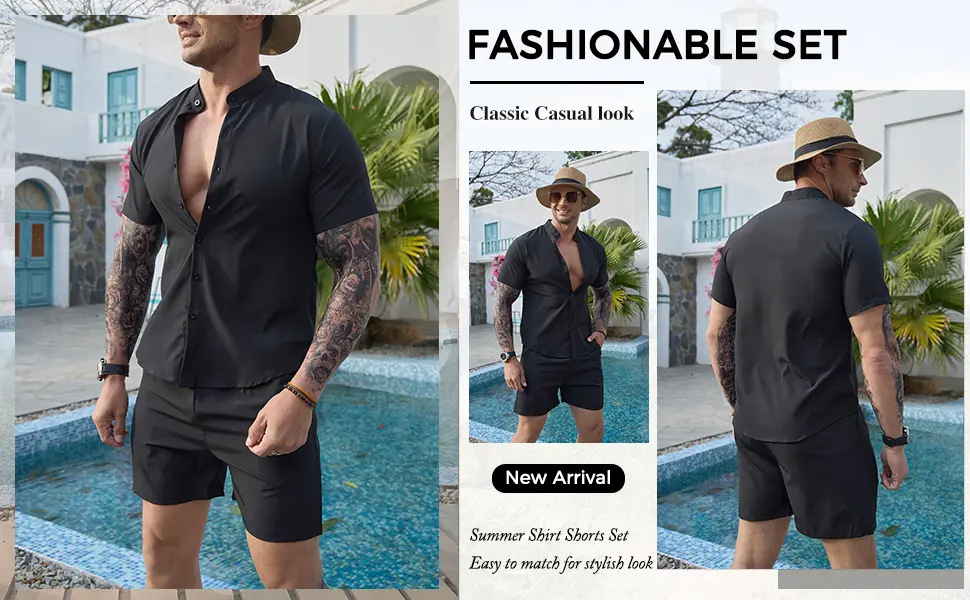 Uni Clau Mens Short Sets 2 Piece Outfits Summer Button Down Shirt and Shorts Set Beach Tracksuit White Medium - mens 2 piece outfits