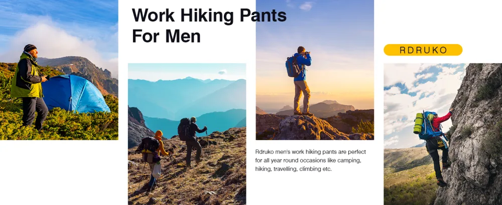 Rdruko Men's Stretch Hiking Work Pants Water Resistant Lightweight Outdoor Mountain Pants 6 Pockets Black 36 - mens work pants
