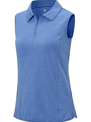 YSENTO Women's Sleeveless Collared Zip Up Quick Dry Moisture Wicking Golf Polo T Shirts Sky Blue Large - women golf shirts