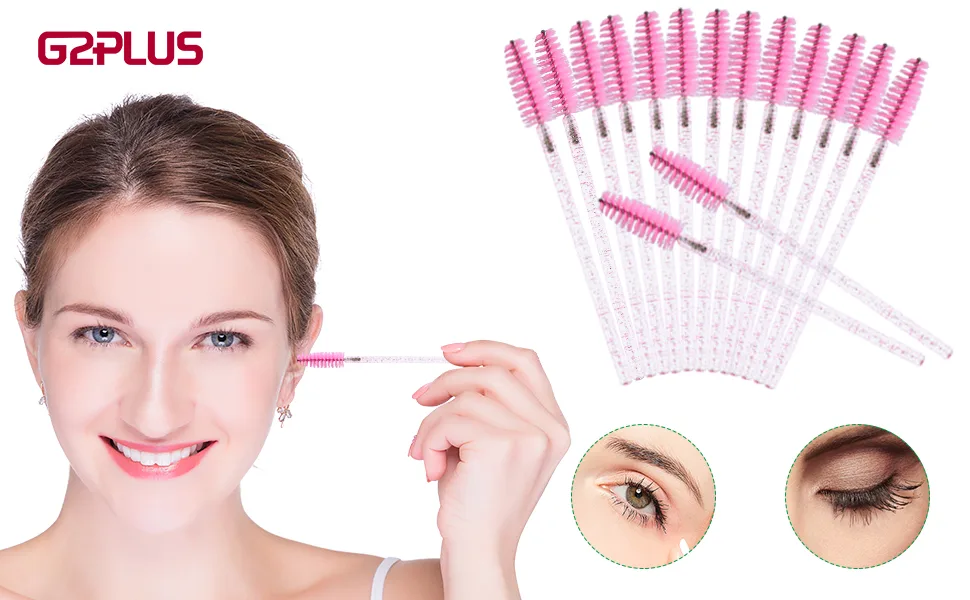 G2PLUS 100PCS Crystal Eyelash Mascara Brushes Wands Applicator Makeup Kits (Crystal Pink) - crystal eyelash brushes