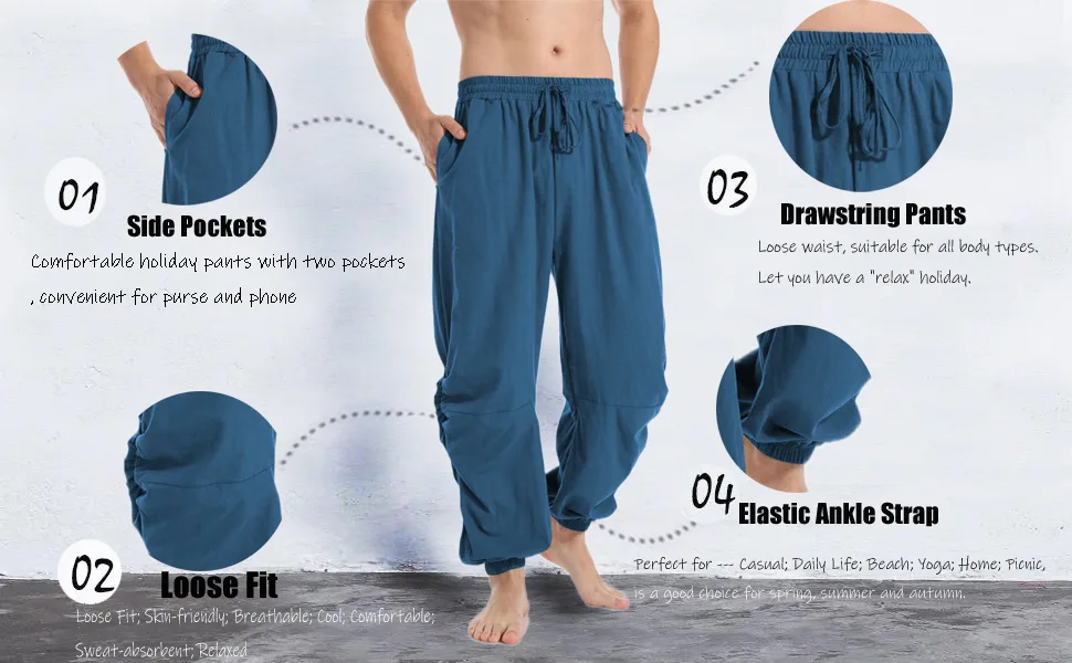 PACEIADTA Mens Cotton Linen Drawstring Pants Elastic Waist Casual Jogger Yoga Pants 36 Coffee - LINEN PANTS