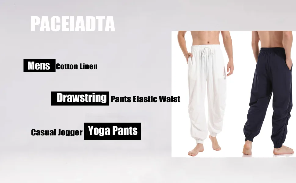 PACEIADTA Mens Cotton Linen Drawstring Pants Elastic Waist Casual Jogger Yoga Pants 36 Coffee - yoga pants