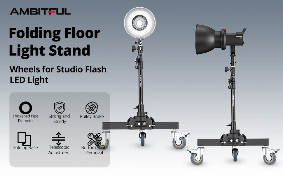 AMBITFUL 61-81cm/21-31.9" Profession Removable Very Sturdy Folding Floor Light Stand and Wheels for Studio Flash LED Light - product information 1
