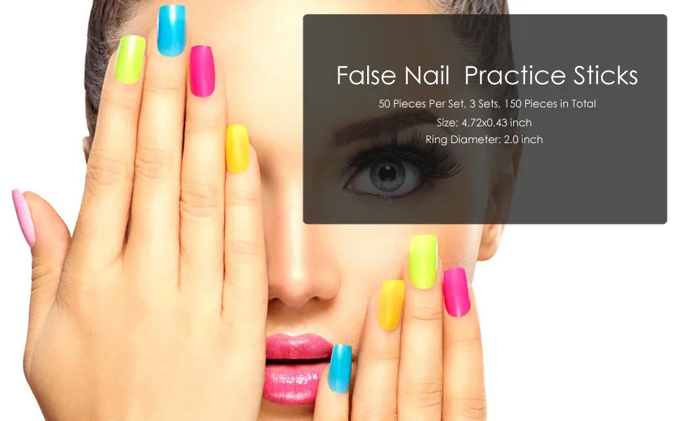 150 Pcs Nail Swatch Sticks with Ring, KINGMAS Beige Nail Art Color Display False Nail Tips Polish Practice Sticks (1150 Number Posted) - Color Display False Nail Tips Polish Practice Sticks