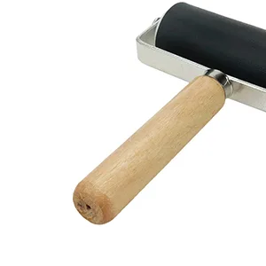 Risbay 1Pc 4Inch Black Rubber Roller with Wooden Handle for Printing,Gluing - product information 4