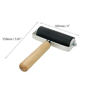 Risbay 1Pc 4Inch Black Rubber Roller with Wooden Handle for Printing,Gluing - product information 6