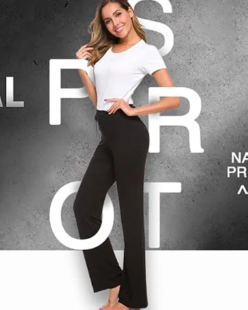 Womens Yoga Pants with Pockets Straight-Leg Loose Comfy Modal Drawstring Lounge Running Long Active Casual Sweatpants Black X-Large - ADANIKI-2