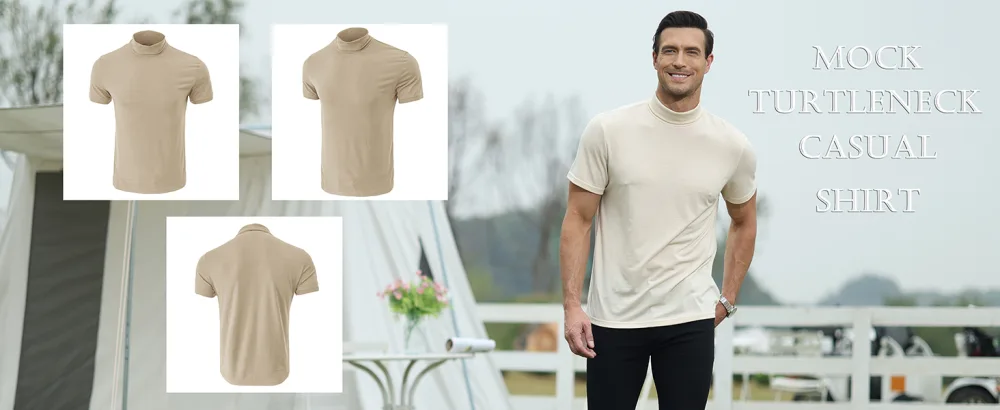 Casual Mens Mock Turtleneck Short Sleeve Pullover Slim Fit Basic T-Shirts Tops Black Small - causal turtleneck shirts