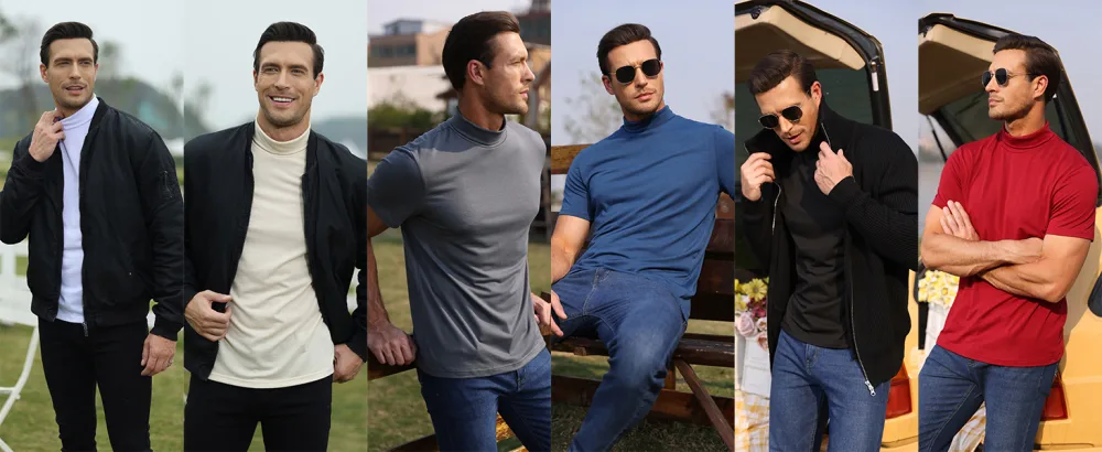 Casual Mens Mock Turtleneck Short Sleeve Pullover Slim Fit Basic T-Shirts Tops Black Small - solid color turtleneck
