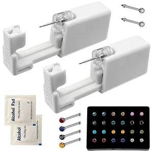 Nose Pierce Kit, SLVIEKAE Disposable Safe Piercing Kit, Nose Stud Pierce Gun with 24 Pcs Nose Studs (Silver) - Nose Pierce Kit