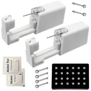 Nose Pierce Kit, SLVIEKAE Disposable Safe Piercing Kit, Nose Stud Pierce Gun with 24 Pcs Nose Studs (Silver) - Nose Pierce Kit