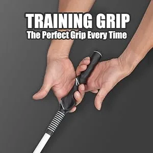 PLAYEAGLE Golf Tempo and Grip Trainer Spring Loaded Metal Head Swing Training Aid White - golf swing trainer with training grip