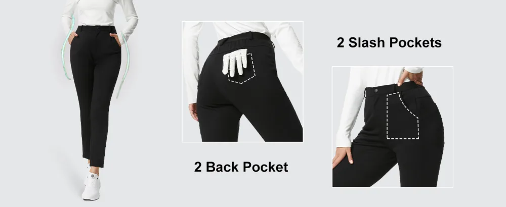 JACK SMITH Women's Golf Pants Stretch Lightweight Business Casual Pants with Pockets Black #Slightly Thick Fabric Large - 4 POCKETS