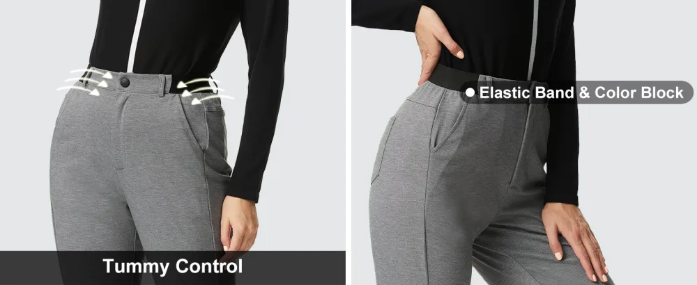 JACK SMITH Women's Golf Pants Stretch Lightweight Business Casual Pants with Pockets Black #Slightly Thick Fabric Large - elastic waist