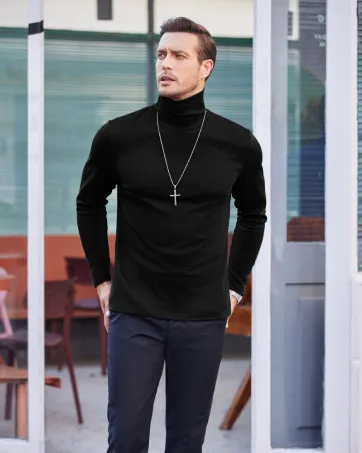 COOFANDY Men's Slim Fit Basic Turtleneck T Shirts Casual Knitted Pullover Sweaters Black Small - product information 2