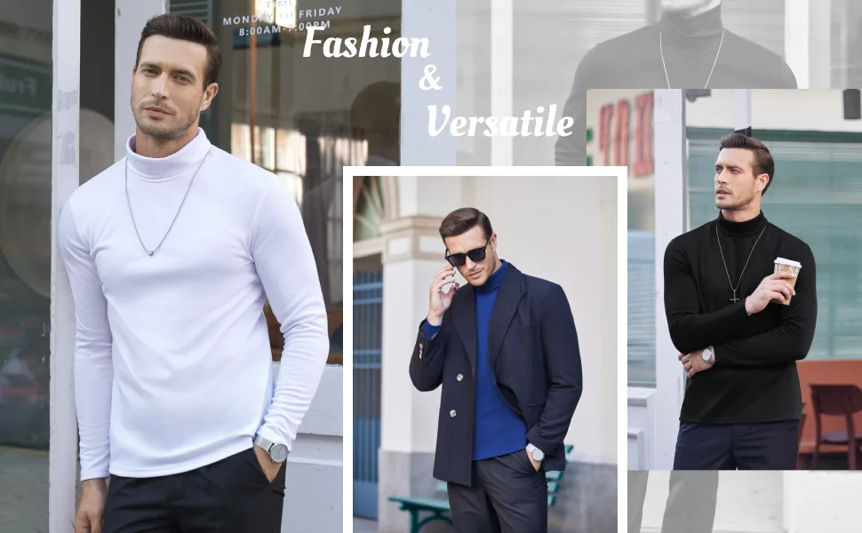 COOFANDY Men's Slim Fit Basic Turtleneck T Shirts Casual Knitted Pullover Sweaters Black Small - mens turtleneck tshirt