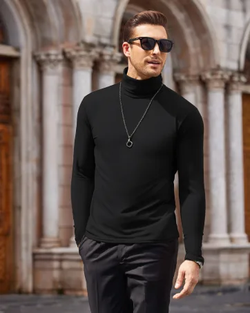 COOFANDY Men's Slim Fit Basic Turtleneck T Shirts Casual Knitted Pullover Sweaters Black Small - turtleneck