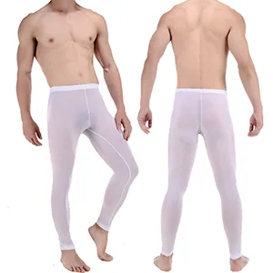 LinvMe Men's Ice Silk See Through Long Pants Slim Leggings Tights One Size Black - mens leggings