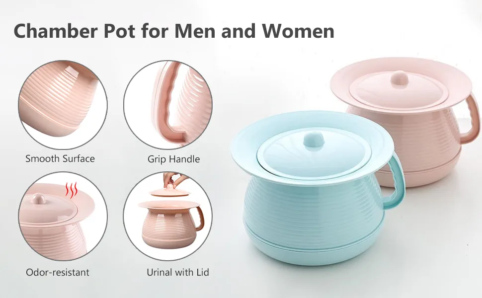 OOCOME Chamber Pot Bedpan Urinal Bottle Urine Pots Potty Pee Bucket Bedside Urinal with Lids to Prevent Odors, Suitable for Kids, Women and Men (Pink) - Chamber Pot