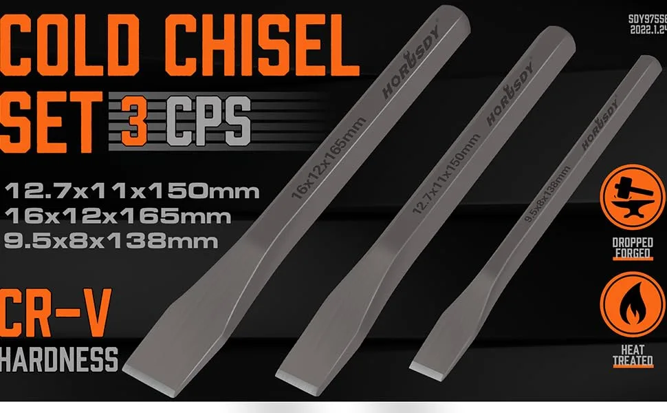 HORUSDY 3-Piece Heavy Duty Cold Chisels Set, 3/8 in, 1/2 in, 5/8 in - 97556-1