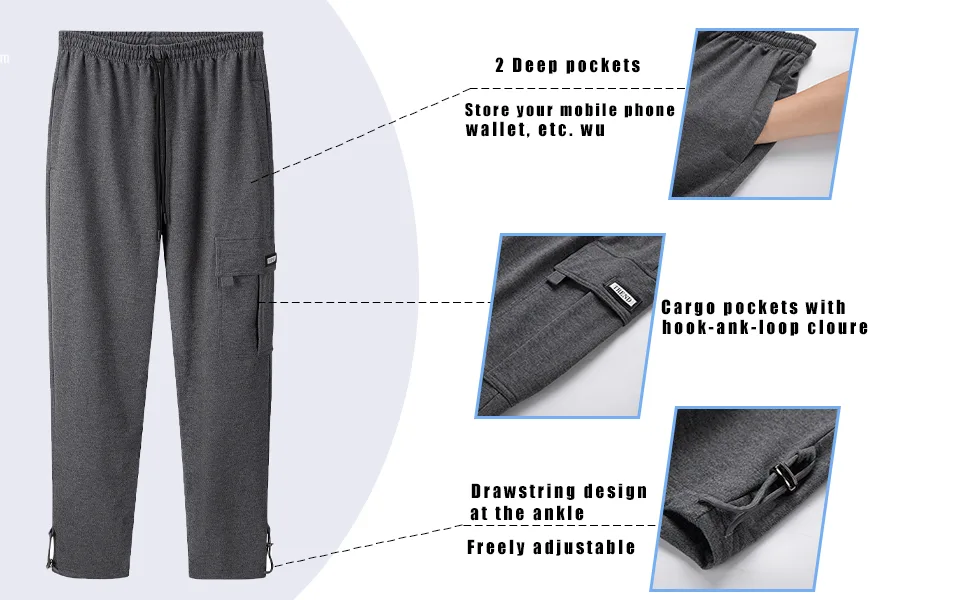GYMBULLFIGHT Men's Athletic Sweatpants Loose Fit Pants Joggers for Men with Pockets, Open Bottom Drawstring Grey Large - product information 3