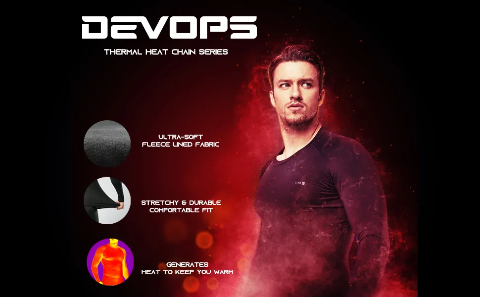DEVOPS Men's Thermal Underwear Long Johns Set with Fleece Lined Large White - feature