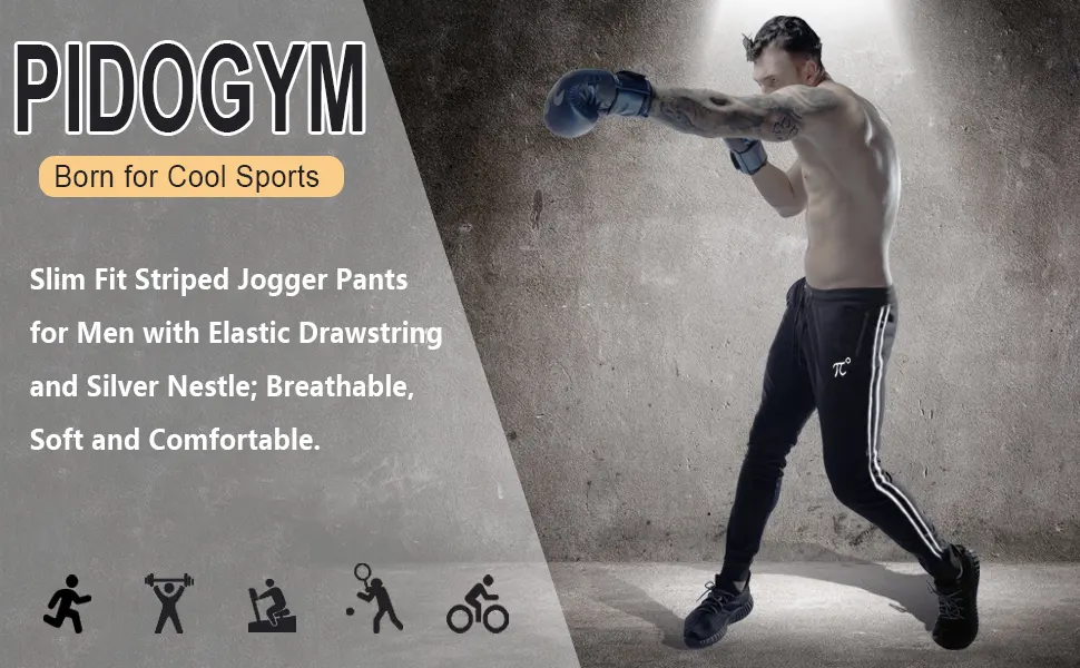 PIDOGYM Men's Slim Striped Jogger Pants,Tapered Sweatpants for Training,Running,Workout Light Grey Medium - Sweatpants