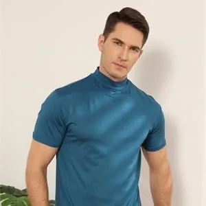 Mens T Shirt Short Sleeve Basic Mock Turtleneck Slim Fit Undershirt Pullover Thermal Solid Tops Large Black - product information 6