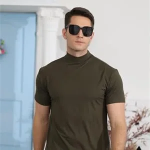 Mens T Shirt Short Sleeve Basic Mock Turtleneck Slim Fit Undershirt Pullover Thermal Solid Tops Large Black - Lightweight & Breathable Fabric