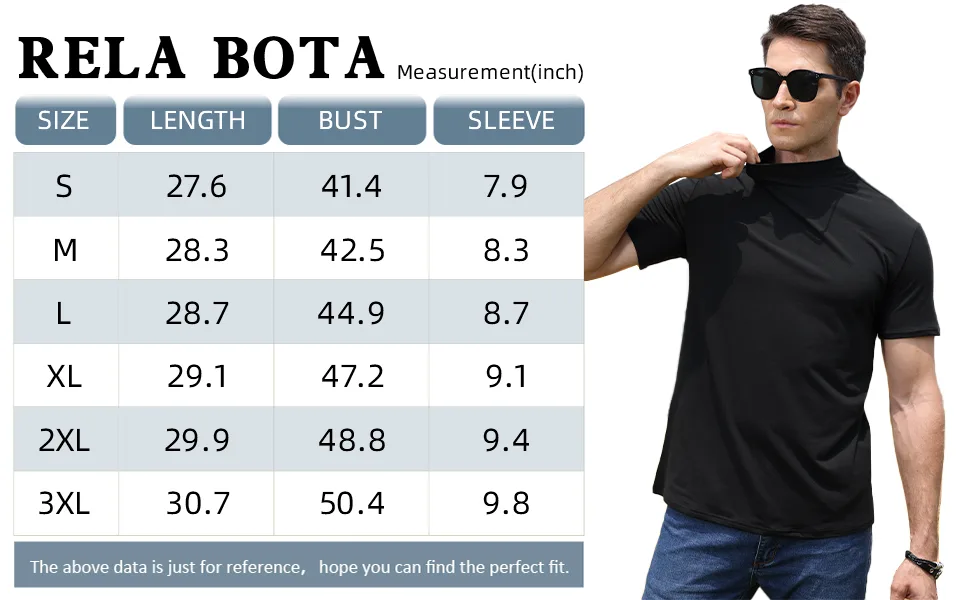 Mens T Shirt Short Sleeve Basic Mock Turtleneck Slim Fit Undershirt Pullover Thermal Solid Tops Large Black - size chart