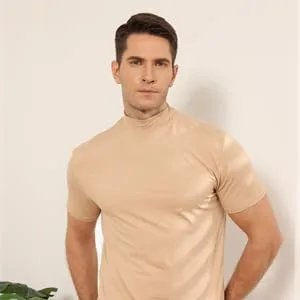 Mens T Shirt Short Sleeve Basic Mock Turtleneck Slim Fit Undershirt Pullover Thermal Solid Tops Large Black - slim fit and basic design
