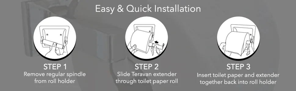 Teravan Standard Extender for Extra Large Toilet Paper, Allows Most Regular Fixtures to Fit Double Rolls and Triple Rolls, Easy to Use, Silver/Chrome - Large toilet paper roll holder extender.
