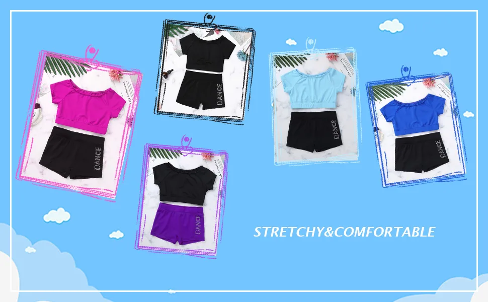 YiZYiF Kids Girls Basic 2 Piece Active Outfit Crop Top and Shorts Set for Gymnastics/Dancing/Workout Black&rose 5-6 - YiZYiF