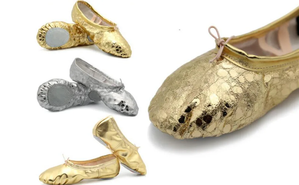Womens Leather Ballet Belly Slippers Ballroom Dance Shoes with Suede Split-Sole 5 Gold - product information 2