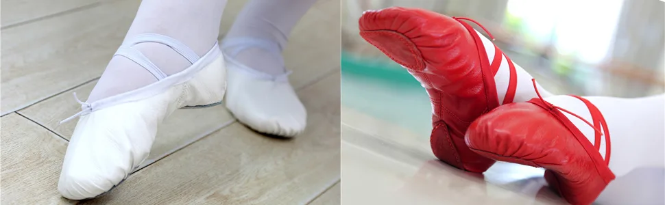 Womens Leather Ballet Belly Slippers Ballroom Dance Shoes with Suede Split-Sole 5 Gold - product information 3