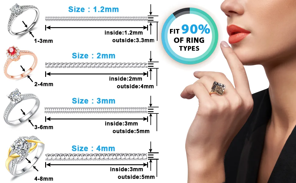 Coopache 2 Styles Invisible Ring Size Adjuster for Loose Rings  Ring Guard, Ring Sizer, 11 Sizes Fit for Man and Woman Ring - ring resizer