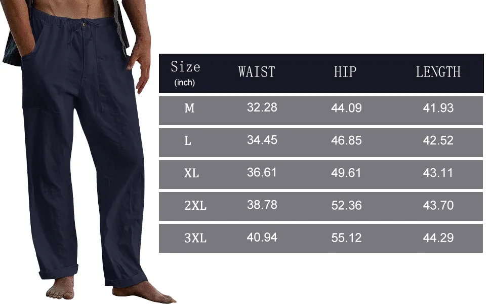 LVCBL Men's Casual Linen Pants Elastic Waist Drawstring Cotton Trousers White X-Large - linen pants for men