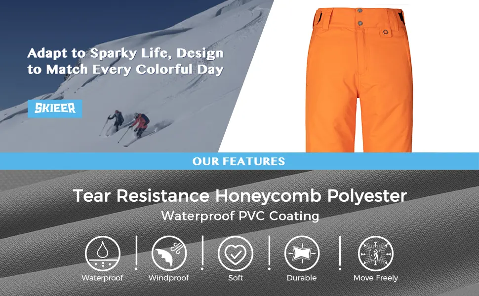 Skieer Men's Mountain Insulated Waterproof Snow Ski Pants Winter Outdoor Cargo Pants Large White - ski pants
