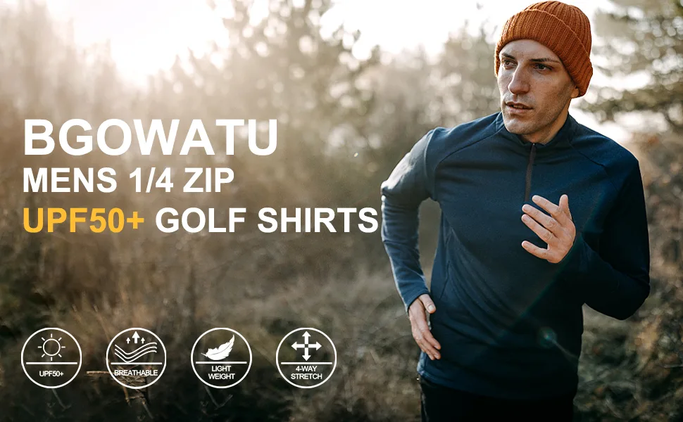 BGOWATU Men's Quarter Zip Pullover Long Sleeve Polo Shirts UPF 50 Quick Dry Golf Shirt White Large - BGOWATU