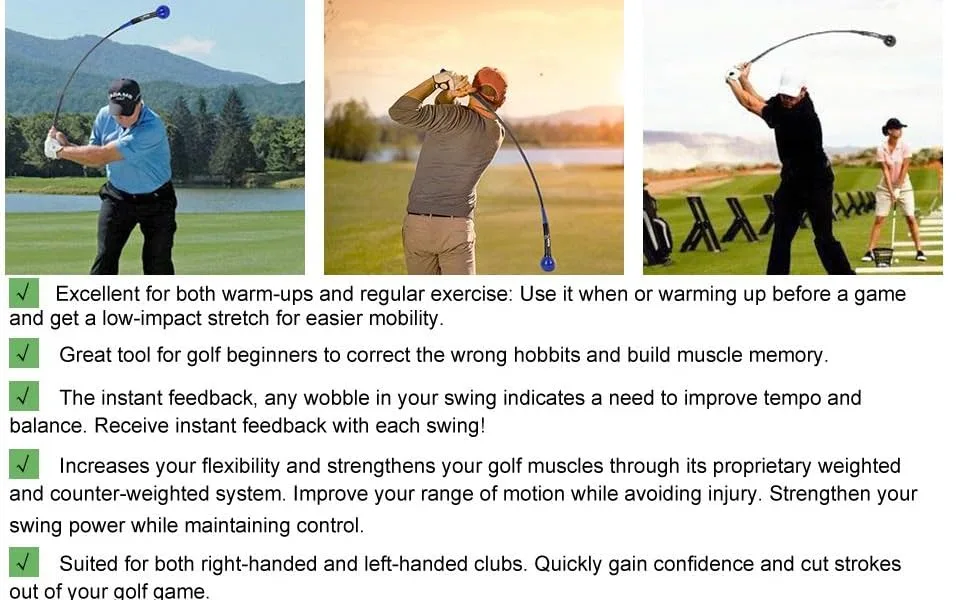 Greatlizard Golf Swing Training Aid Golf Swing Trainer Aid Golf Practice Warm-Up Stick for Strength Flexibility and Tempo Training Golf Accessories for Men and Women Black 48" - Golf Swing Trainer Aid