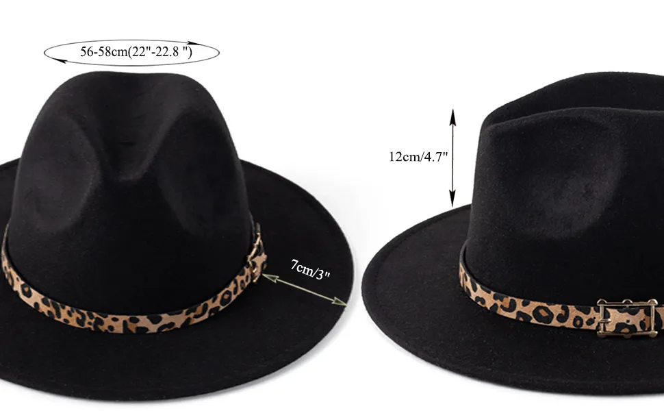 HUDANHUWEI Women's Wide Brim Felt Fedora Panama Hat with Leopard Belt Buckle White - VIM0173