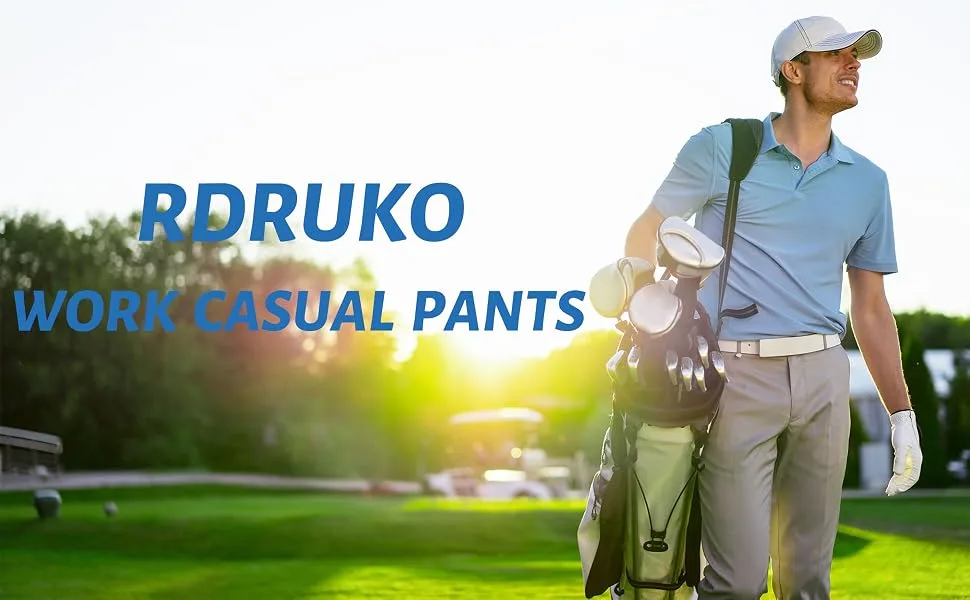 Rdruko Men's Stretch Golf Pants Lightweight Work Casual Pants with Pockets Navy 36 - mens golf pants